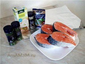 набор продуктов для запекания лосося в фольге в духовке